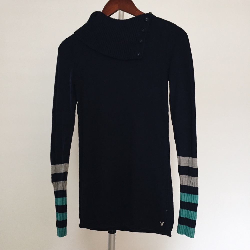 Navy Cowl Neck Sweater